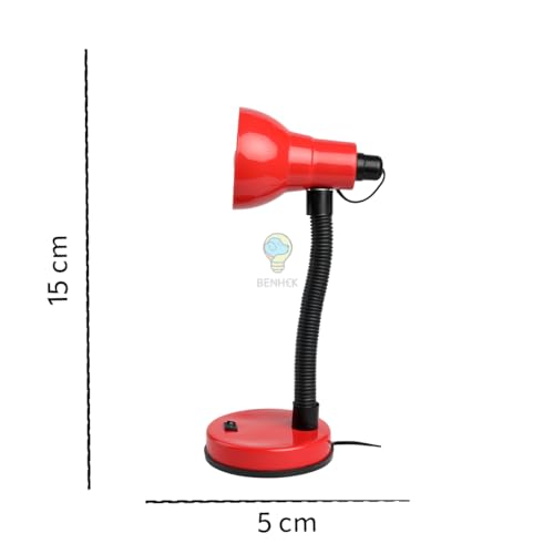 Image of BEHMEK Study Table Lamp | Adjustable Metal Desk Light for Reading, Writing, Study & Office Work | Flexible Neck LED Table Lamp for Students & Home Office (Red)