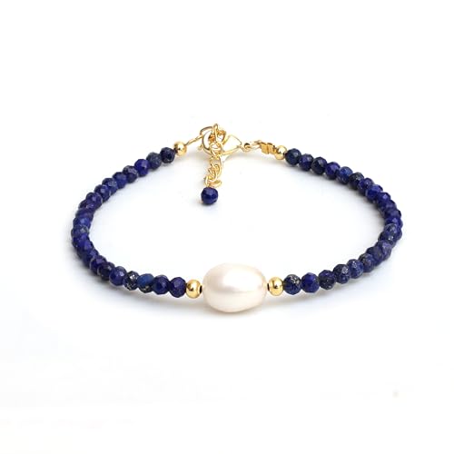 Gempires Handmade Beaded Crystal Bracelets with Freshwater Pearl Gemstone Jewelry Hypoallergenic 7.5 Inch Gold Plated Everyday Wear Bracelet Gifts