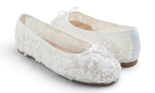 Image of FEVERSOLE Round Toe Lace Ballet Crochet Flats Women's Comfy Breathable Shoes