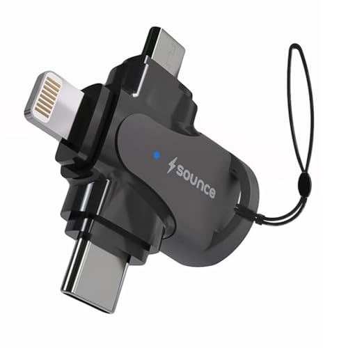 Image of Sounce 4-in-1 OTG Adapter Converter - Multi-Port OTG Hub with Lightning, Type-C, Micro USB & USB 3.0 for iOS, Android, Tablets & More - Fast Data Transfer & Universal Compatibility (Black)