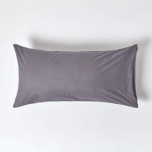 Homescapes unifarbener Kopfkissenbezug dunkelgrau/anthrazit extra groß 50 x 90 cm - 100% Reine ägyptische Baumwolle, Fadendichte 200 - Perkal-Kissenhülle mit Hotelverschluss Cover