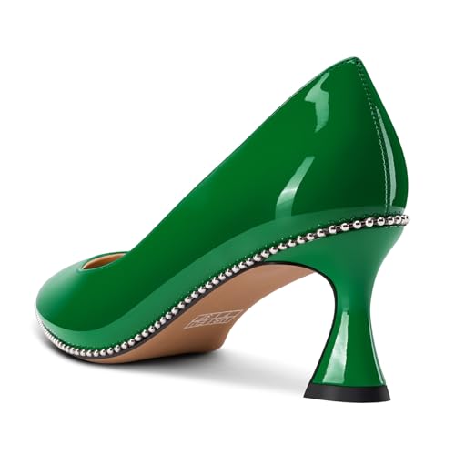 Image of TNYNFBEB Womens Kitten Heel Pointed Toe Pumps Slip-on Sliver Beaded Prom Wedding Dress Basic Classic Patent Leather Summer 2.6 Inches Heels