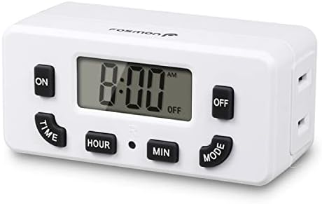 Fosmon 24 Hour Programmable Digital Timer for Eletrical Outlets, Indoor Plug-in Light Timer Switch, Grow Light Timer 125V 15A Electric Wall Timer for Small Applicance, Lamp, Aquarium, Reptile Lights