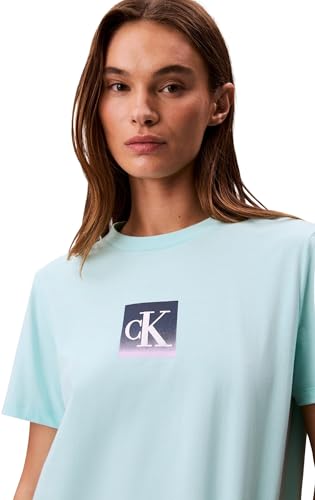 Calvin Klein Damen T-Shirt Kurzarm Classic Boxed Monogram mit Logo, Türkis (Tahiti Turquoise), XS – Ansicht 3