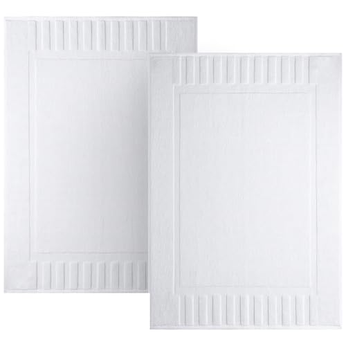 White Classic Luxury Bath Mat Floor Towel Set – Absorbent Cotton Hotel Spa Shower/Bathtub Mats [Not a Bathroom Rug] 22″x34″ | 2 Pack | White