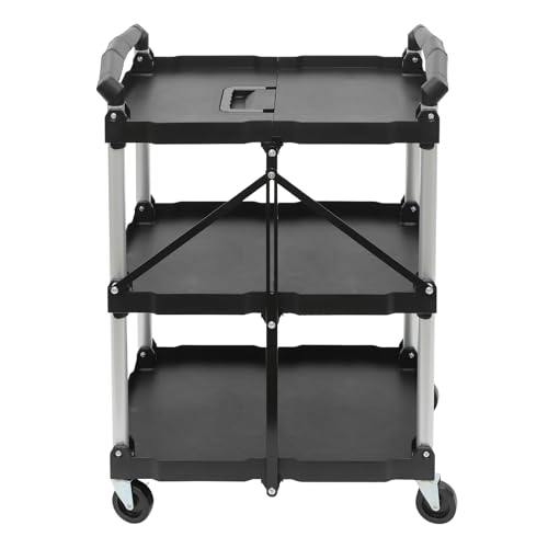 Heavy Du - Carrito plegable de 3 niveles con ruedas bloqueables y asas omómicas para uso en cocina, oficina, cocina y cafetería