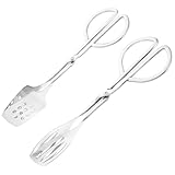 BIUDECO 2 Stück Edelstahl Brotzange und Salatzange mit Rutschfestem Griff und Stabilem Klemmsystem für Riegel und Buffet Küchenclip für Gemüse und Bagels