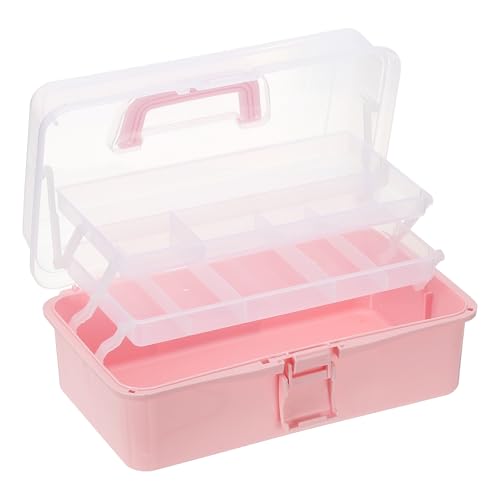 Image of YOKIVE Art Supply Storage Organizer, Art Tool Storage Box 3-Tray Craft Box Art Supplies Organizer with Handle Buckle for Brushes Paints Stamps, Light Pink