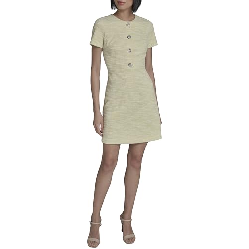 Image of Karl Lagerfeld Women's Short Sleeve Gold Button Up Knit Sheath Mini Dress