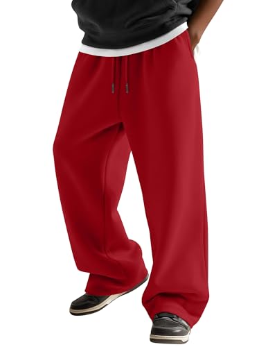 Oakgarden Teen Boys Sweatpants Wide Leg Baggy Pants Open Bottom Athletic Kids Youth Boys Pants with Pockets Size 6-16(12-13 Years Red)