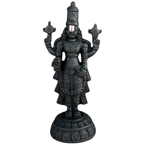Image of Tirupati Balaji Idol For Car Dashboard, Venkateswara Swamy Murthi, Vaastu Advised Balaji Statue - Tirupati Balaji Murti Idols For Pooja Room (Marble, Black Big), 20 cm, 8 cm