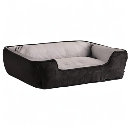 lionto Hundebett 2-in-1 mit komfortablem Einstieg, kuscheliges Heimtierbett zum Wenden für Hunde und Katzen, 110x80 cm, Hundekissen in pflegeleichter Wildlederoptik, schwarz/grau