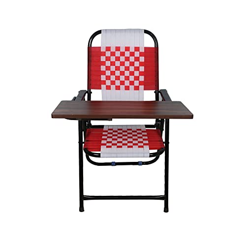 Image of Adjustable Writing Pad Study Desk Chair | Mild Steel Foldable Frame | Comfortable Red & White Niwar Seat | Ideal for Coaching, Home, Kids, Students, Office, Study Room Use (Red & White)