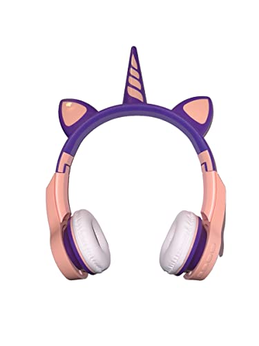 Amzberks Kabelloses Gaming Headset, Einhorn Ohr LED Beleuchtung Katzenohr Gaming Headset, Bluetooth 5.0, Faltbare Kopfhörer mit Noise Cancelling Mikrofon für Erwachsene oder Kinder (Lila_Rosa)