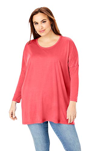 Roaman's Women's Plus Size Side-Slit Drape Tunic Long Shirt
