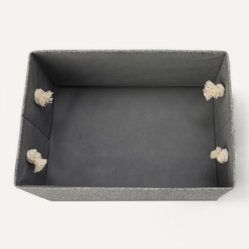Image of Amazon Basics Foldable Storage Bins with Rope Handles, Closet Organizers, Storage Baskets for Organizing, Large, Charcoal, 3-Pack