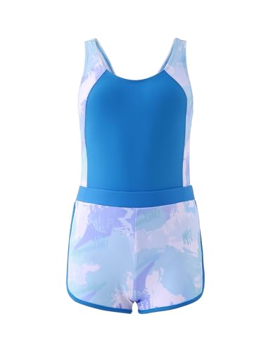 Girls One Piece Swimsuits 2 Piece Girl Bathing Suit with Tropical Print Cover Up Shorts Teen Kids Swimwear 5-13Y2