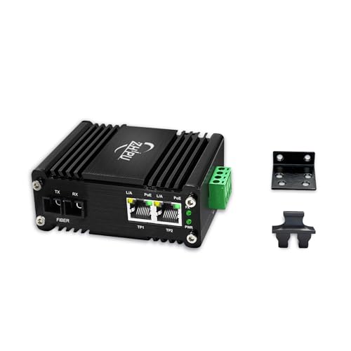 Image of Industrial 2 Ports PoE SC Gigabit Fiber Media Converter, Boost Voltage Input DC9-57V to 48V, 1 SC and 2 RJ45 IEEE802.3af /at, SC Fiber Single Mode, Dual Fiber, 1310nm, 20km