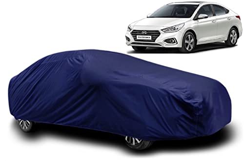 Image of AUCTIMO Hyundai Verna Car Cover Waterproof /Verna Car Cover /Verna Body Cover with Triple Stitched Fully Elastic Ultra Surface Body Protection (Navy Look)
