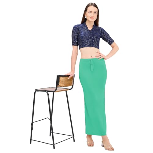 Image of DESI GIRL Satin Shimmer Stretchable Saree Shapewear Petticoat with Drawstring for Women | Mermaid fit Saree Petticoat with Side Slit for Easy Movement | Saree Shaper | Long inskirt