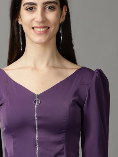 Image of SHOWOFFFF Women Solid Casual Top | V Neck Full Sleeves Crepe Top's for Womens | Regular Fit Regular Length Tops for Women's