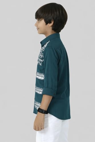 Image of Zilcon Boys Half & Half Long Sleeve Shirts Classic Collared Button-Down Tshirt Solid Cotton Letter Printed Kids & Junior Boys Shirt
