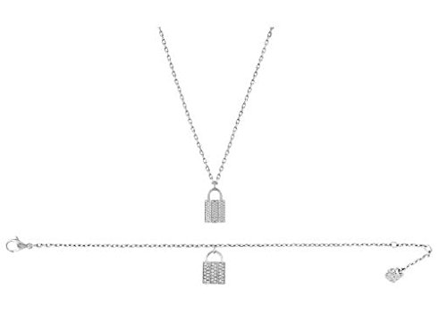 Swarovski Women's Case Crystal and Stainless Steel Pendant Necklace and Bracelet Set
