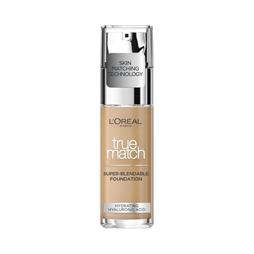 L'Oreal Paris True Match Liquid Foundation, Skincare Infused with Hyaluronic Acid, SPF 16, Available in 40 Shades, 4.5N True Beige, 30 ml
