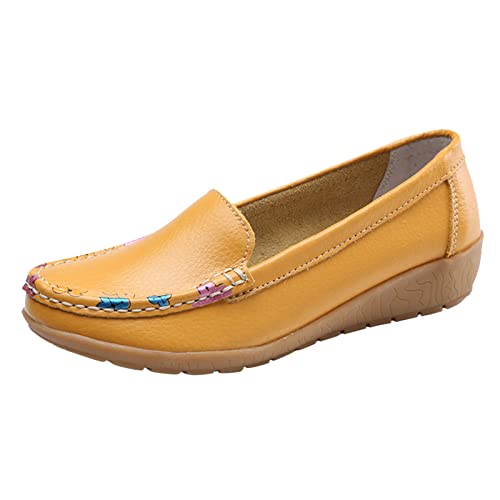 Sandales à talon carré jaune confortables chaussures plates décontractées