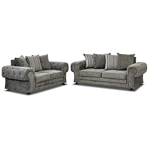 Chingford Style 3+2 Sofa Set, Corner, Armchair, Footstool In Grey Fabric (3+2 Sofa Set) Cover