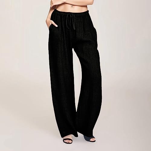 Wide Leg Linen Pants for Women Tie Waist Casual Trousers Breathable Comfortable Summer Beach Lounge Pants2