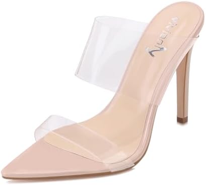 vivianly Clear Pointed Toe Heels Sandals Transparent Strap Stilet...