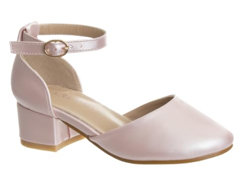 Image of Josmo Girls Low Heel Dress Pumps Crystal Strap Formal Wedding Sandals Flower Girl Shoes for Toddler /Little Kid /Big Kid