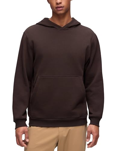 CRZ YOGA Cotton Fleece Lined Pullover Hoodies for Men - Cozy Casual Workout Essential Sweatshirts With Kangaroo Pocket Hot Fudge Brown Large