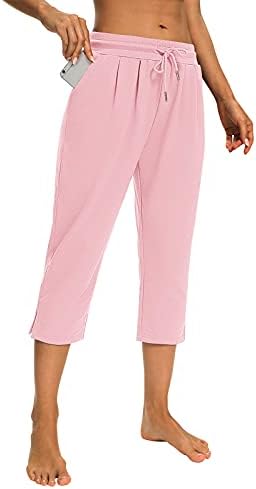 Sarin Mathews Womens Capri Yoga Pants Loose Workout Joggers Drawstring Sweatpants Lounge Pajama Capris Pants with Pockets Pink S
