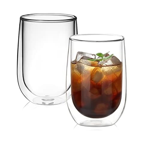 Autsel Insulated Glass Set of 2×350ml Double Wall Heat Resistan Clear Cups for Coffee Handleless Mug Espresso Cappuccino Latte and Tea Cover