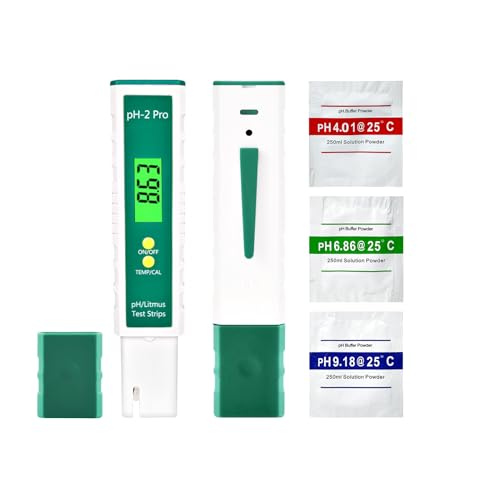Homcoice Medidor pH con Temperatura y Función de Tira Reactiva Tornasol, Test Temperatura pH 0.01 de alta precisión, Medidor Valor pH con función ATC para piscina, hidroponía, acuario, piscinas