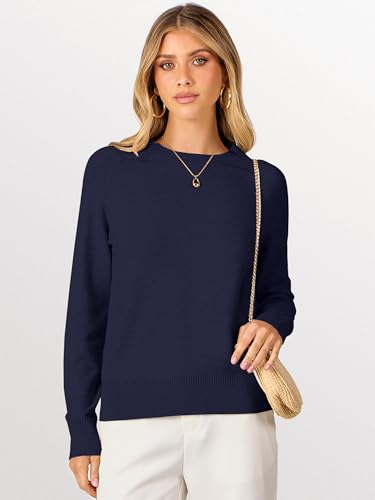 ANRABESS Sweaters for Women Short Length Loose Fit Lightweight Long Sleeve Crewneck Knit Basic Sweater 2025 Fall Outfits3