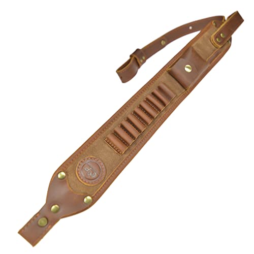 Durable Leather Rifle Sling, Padded Handmade Gun Cartridges Holder Straps For .30-06 .45-70 .308 (Brown(With Shell Holder)) #TOP1