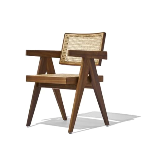 Image of Furniture Solid Sheesham Wood Arm Chair with Cushion and Cane Back Support Chair Living Room Bedroom Home Wooden Armchair Furniture Garden Balcony Outdoor & Indoor Set (walniut with Cane)