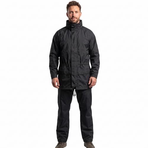 Arctic Storm Waterproof Rain Suit Hooded Jacket & Trousers Set Black