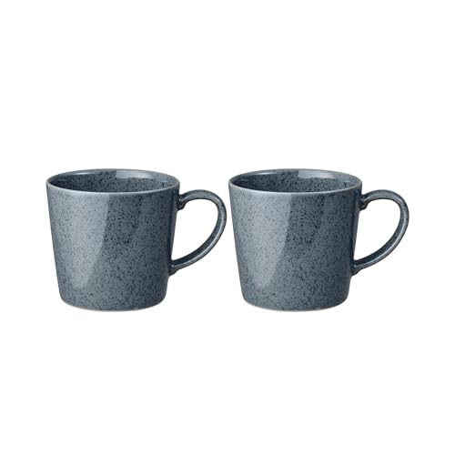 Denby - Dark Grey Speckle Set of 2 Mugs - Large 400ml Capacity Coffee Cups - Dishwasher, Microwave Safe & Oven Proof for Home & Office - Chip Resistant Green Glazed, Everyday Chip Resistant Stoneware