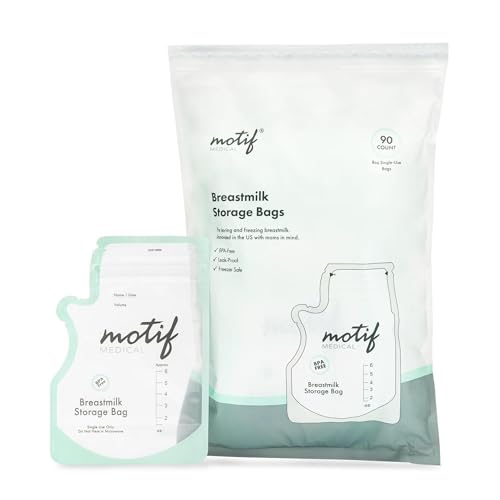 Image of Motif Medical Breastmilk Storage Bags - Freezer Bag w/Easy Pour Spout, Write-On Label - Leak-Proof Double Zipper Milk Bags for Breastmilk - Ideal Breastfeeding Mom Gifts (6 oz, 90 Count)
