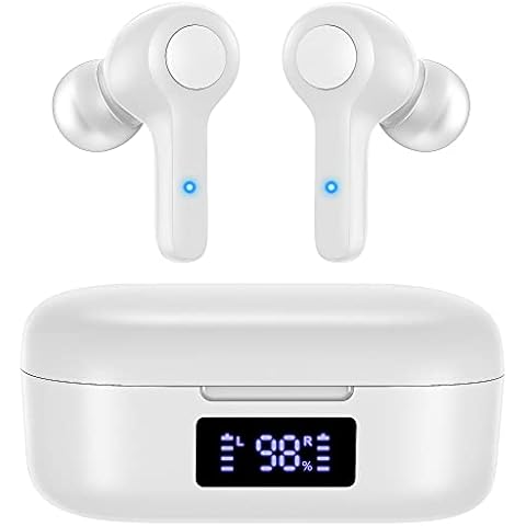 MOZOTER Bluetooth 5.3 Wireless Earbuds,Deep Bass Loud Sound Clear Call Noise Cancelling with 4 Microphones in-Ear Headphones with Wireless Charging Case Compatible for iPhone Android,Workout-White Cover