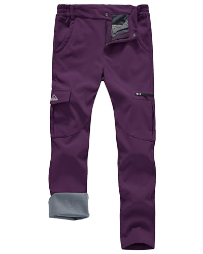 Rdruko Womens Waterproof Softshell Trouser Winter Warm Fleece Lined Hiking Trousers Ski Pants Purple XXL