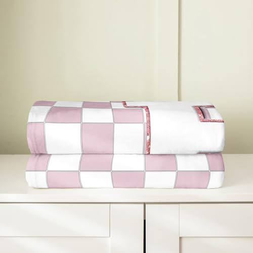 Image of Erosebridal Pink Initial E Fleece Blanket Queen 90 inchx90 inch Kawaii Plaid Checkered Flannel Blanket Cute Personalized Monogram Fuzzy Plush Throw for Kids Girls,Fashion Grids Gingham Decor for Bed Couch
