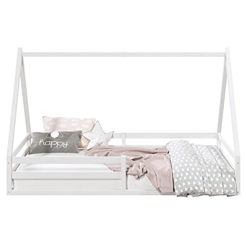 IDIMEX Hausbett SILA aus massiver Kiefer, schönes Montessori Bett in 90 x 200 cm, stabiles Kinderbett mit Rausfallschutz und Dach in weiß – Bild 5