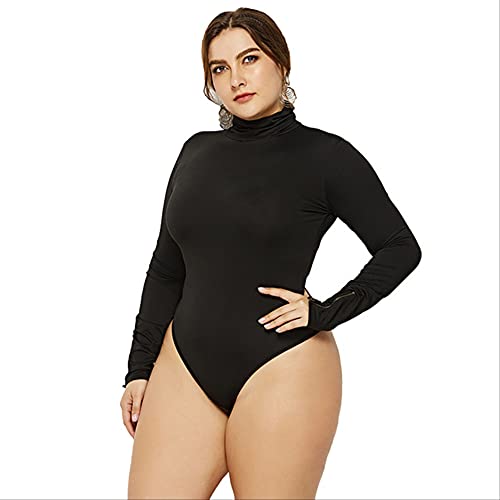 AYJMA Bodys Bodycon Strampler Overalls Frauen Pure Langarm Rollkragen Herbst Frühling Dame Body Top Kleidung 6XL Schwarz Cover