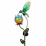 TERESA'S COLLECTIONS 41 inch Glass Flower and Bird Pathway Solar Light for Garden Decor, Tulip and...