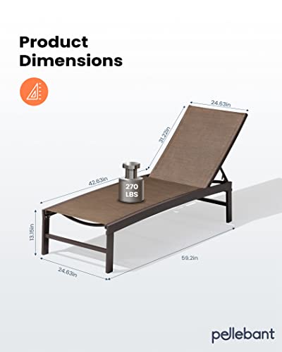 Pellebant Outdoor Lounge Chairs Set Of 2, Patio Aluminum Chaise Lounge With Adjustable Backrest, Rustproof Pool Lounge Chairs For Pool Deck Sunbath(2Pcs,Brown) #TOP2